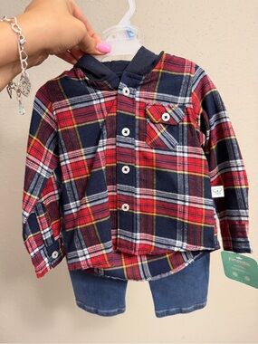 Toddler Plaid Button-Down Shirt - Red & Navy